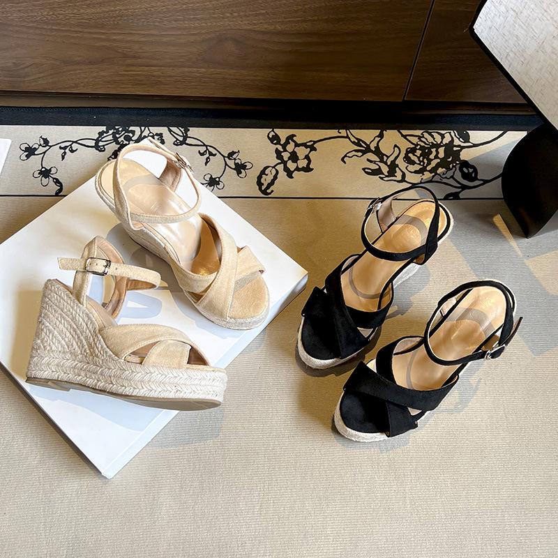 

Super high heel wedge heel with waterproof table open-toed women s shoes summer non-slip thick sole height-increasing and thin sandals slippers 39 абрикосовый