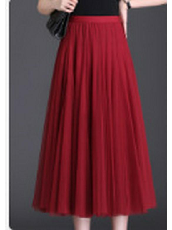 2025 High-Waist A-Line Mesh Skirt: Three-Layer Pleated Fairy Skirt for Spring & Autumn