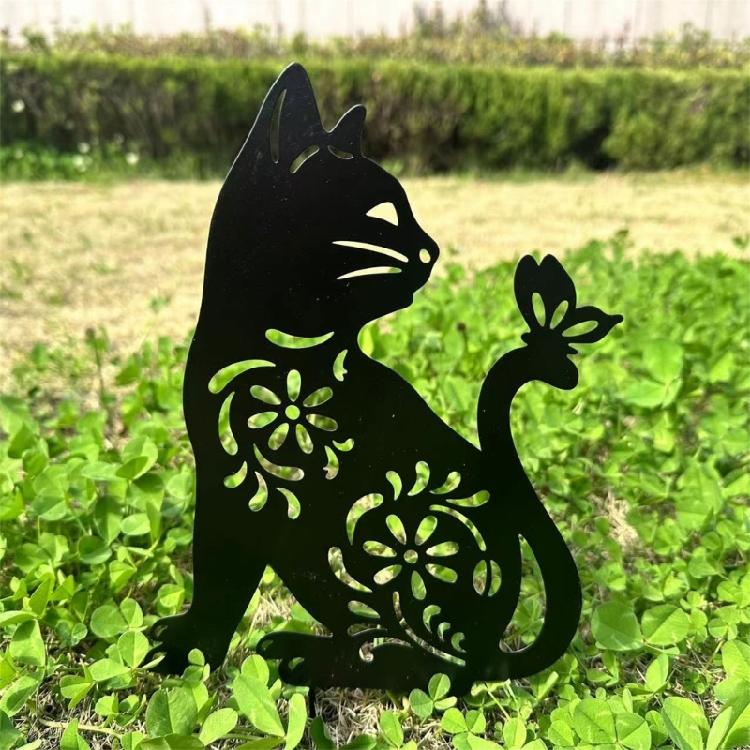 1/2Pcs Metal Cat Garden Decors Black Cat Silhouettes Outdoor Cat Stakes