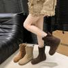 Damenschuhe 2025 Zwei-Wege-Schneestiefel Retro Flauschige Kurze Stiefel Samt Flach Herbst und Winter Baumwollschuhe