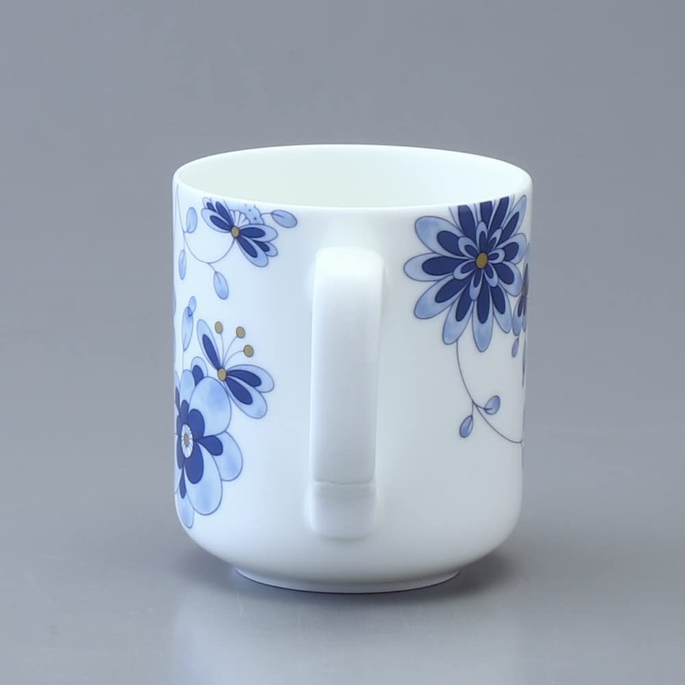 NARUMI Milano Duo Plum Blossom Microwave and Dishwasher Gift Mug, 330cc, Blue, Design, Safe, Boxed, 52442-2956