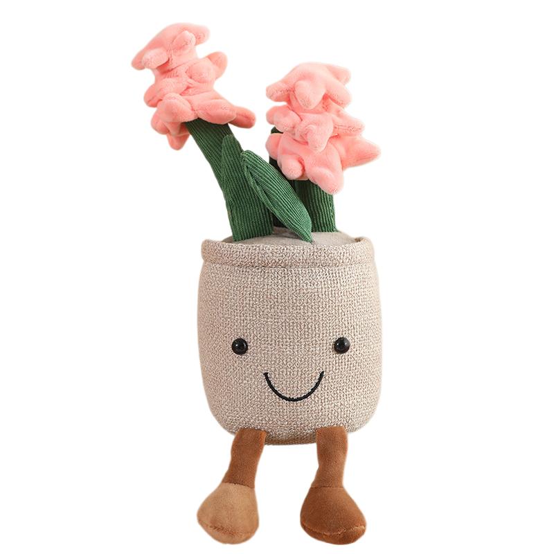 Kawaii Knuffel Bloempot Bloem Speelgoed Plant Gevuld Lachende Roos Anthurium Hyacint Orchidee Lotus Zonnebloem Klokje Huisdecoratie Prop 22cm