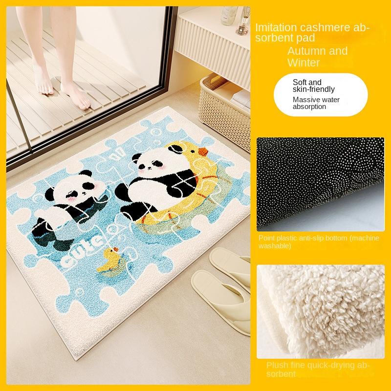 VIKAMA Cartoon Panda Badezimmertür Teppich Saugfähige Rutschfeste Matte Schlafzimmer Imitation Kaschmir Teppich Heimdekoration