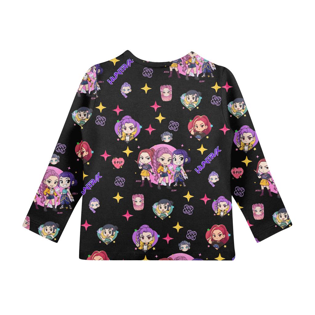 Children's Witch  Printed Long Sleeved Round Neck Top With Floral Print For Daily Casual T-shirt