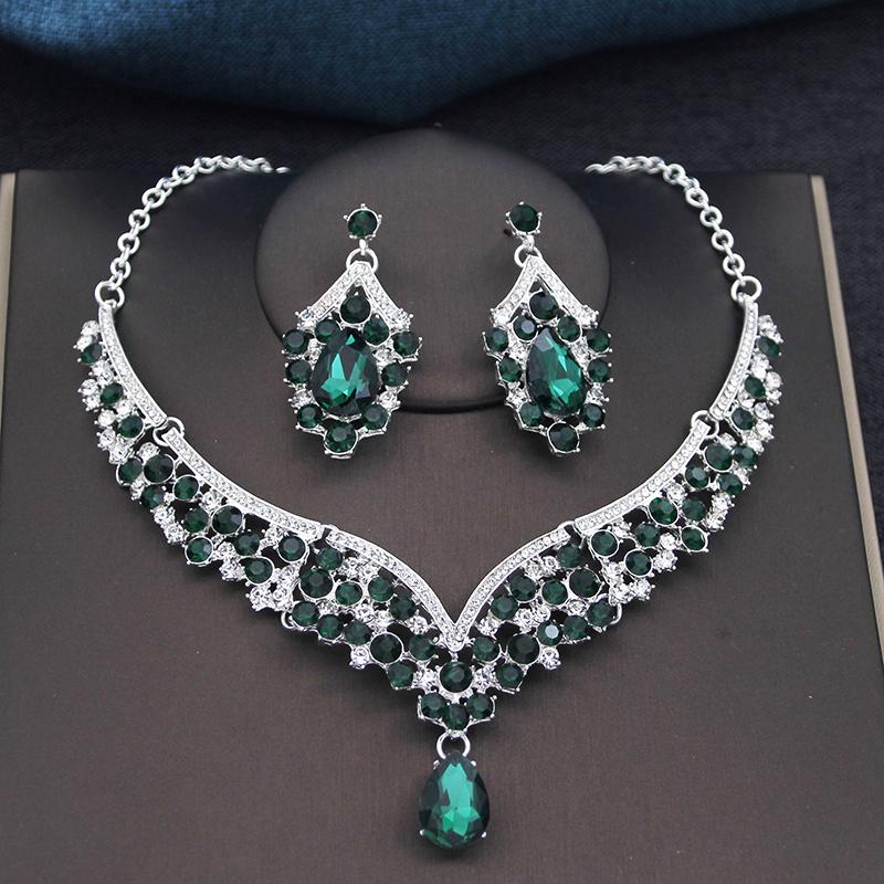 Wspaniałe Królewsko Niebieskie Kryształowe Zestawy Biżuterii Ślubnej Kolorowe Tiary Kolczyki Naszyjniki Zestaw dla Kobiet Suknia Ślubna Korona Zestaw Biżuterii