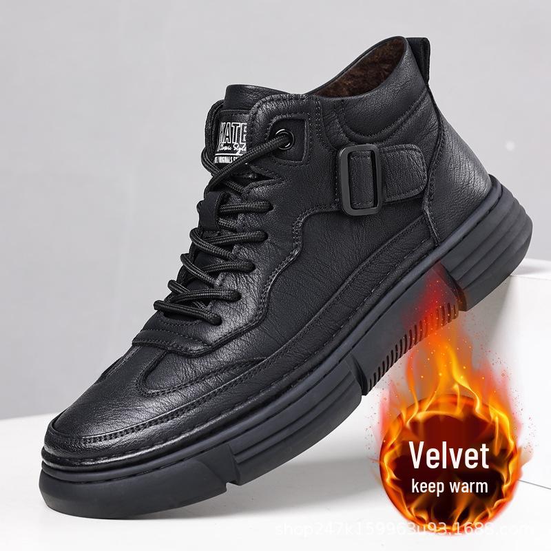 

Men s High-Top Leather Sneakers: Fleece-Lined, Soft Sole, Autumn/Winter Casual Workwear, 2025 Collection 38