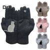 1 Pair Winter Knitted Gloves Thick Plush Solid Color Cat And Bird Printing High Elasticity Windproof Keep Warm Cycling Gloves