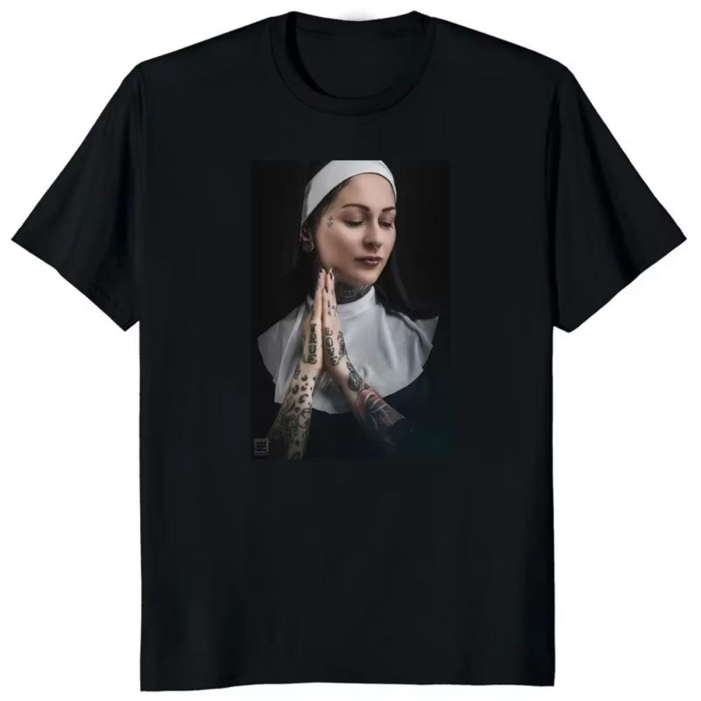 Hot Sale Sexy Nun Nonne Religieuse Pin Up Church of Satan Anton Lavey Satanic Occult Goth Gothic Tees Hentai Girls Tops