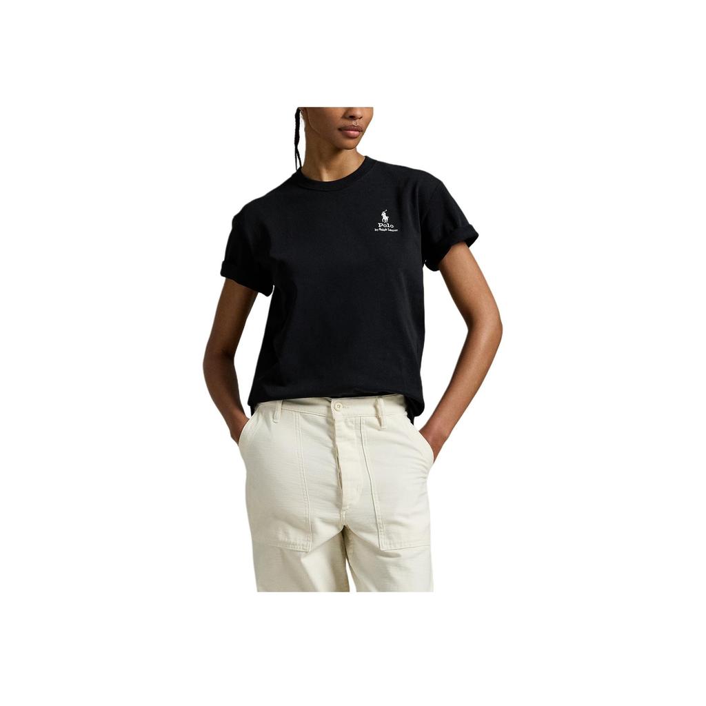 Polo Ralph Lauren Plain Knit Crew Neck Short Sleeve Regular T-Shirt Women T-Shirts Black 211971712-002