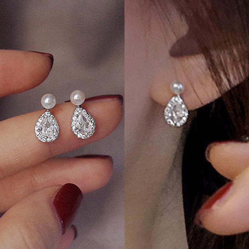 

Huitan Dainty Pear Cubic Zirconia Earrings for Women Zinc Alloy Color Romantic Imitation Pearl Earrings Daily Wear Elegant Zircon