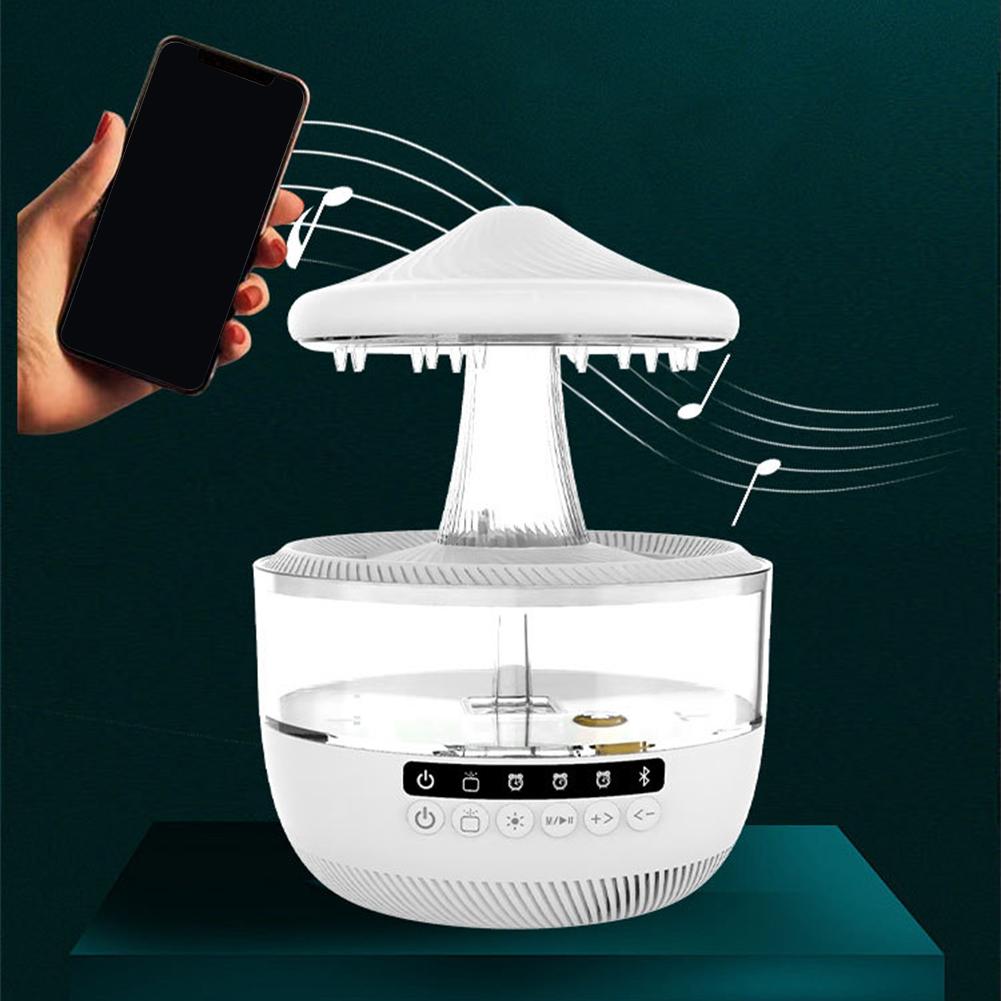 Multi Functional Bluetooth Speaker Humidifier Landscape Mushroom Shaped Cloud Rain Humidifier Assist With Sleep Atmosphere Light