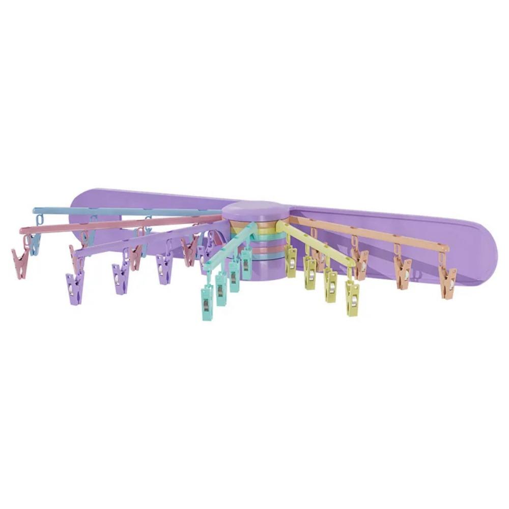 Wall Mount Rotary Drying Rack 24 Clips Underwear Hangers Folding Clothes Rack  Household