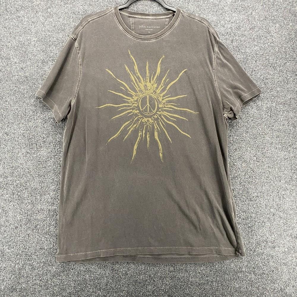 Мужская винтажная футболка с принтом John Varvatos Мир Солнце Потертая Серая XL Унисекс XXXXL