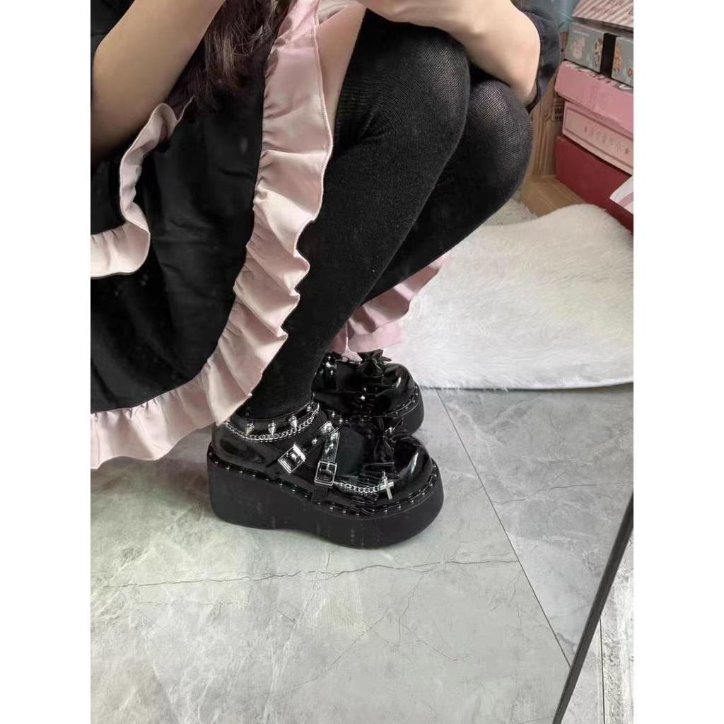 Style small leather shoes women's goth big head shoes style platform muffin shoes sweet cool girl lolita Japanese