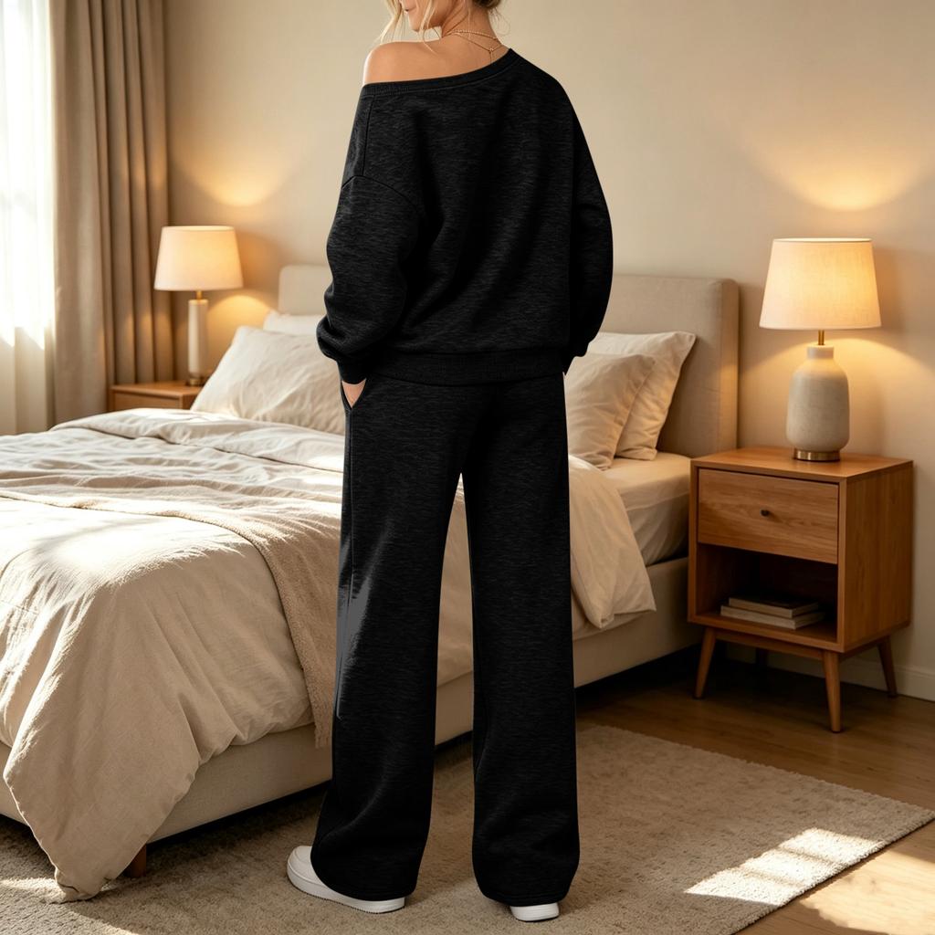 Women's Casual Off Shoulder Long Sleeve Top and Pants Two Piece Outfit Set