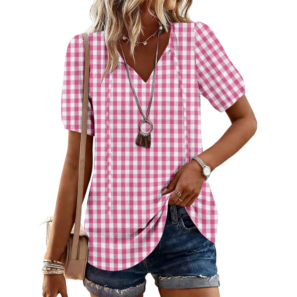 Women's Fashion Casual Checkered Print Top