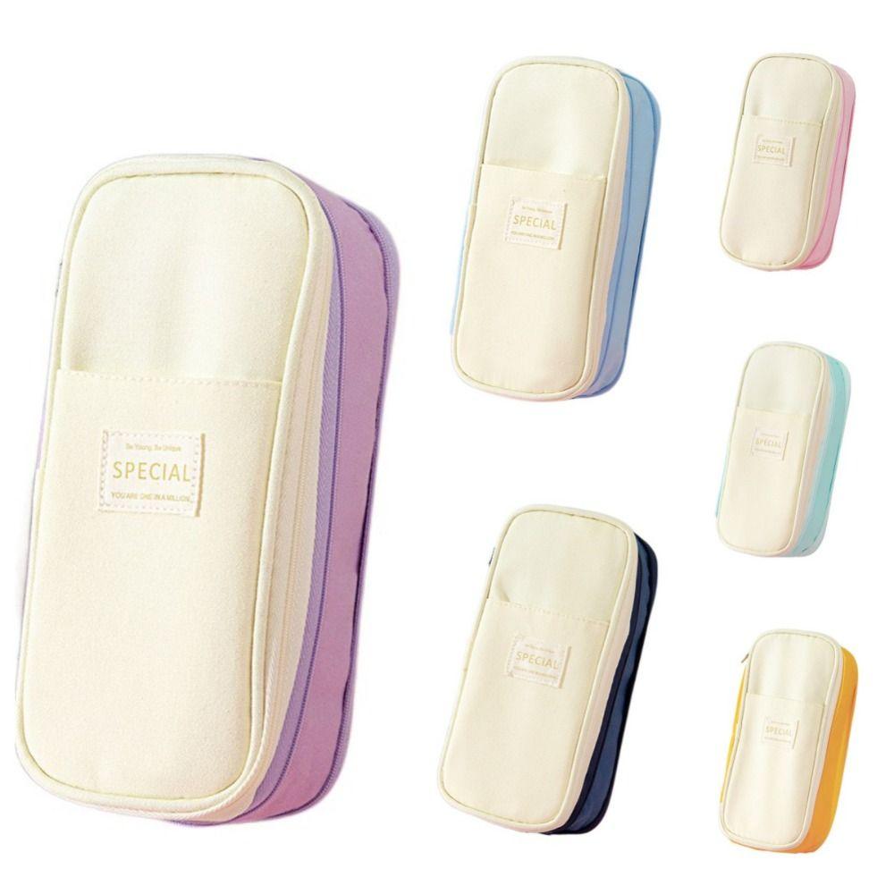 Diagonal Storage Pencil Bag Polyester Macaron Pencil Case Simple Student Pen Bag Boy Girl Kid