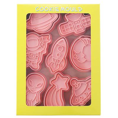 8Pcs Space Astronaut Cookie Stencil 3D Biscuits Stencil Plastic Baking Stencil