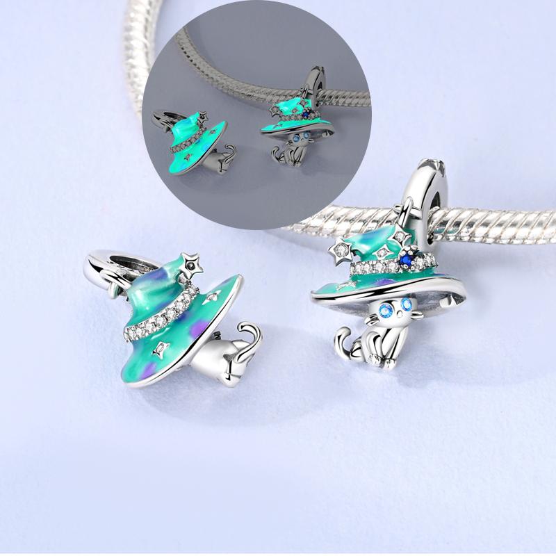 Halloween Series Charms Bead Copper Luminous Pumpkin Skull Witch Black Cat Fit Bangle Bracelet Necklace Diy Jewelry