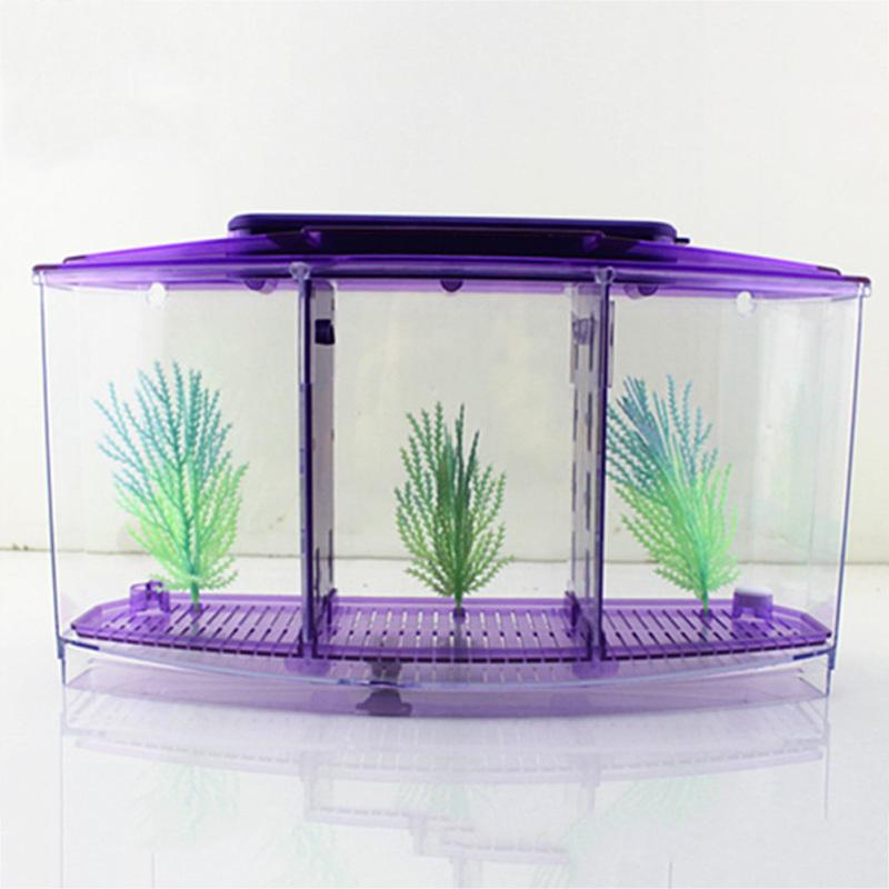 LED Light Acrylic Three Splits Betta Fish Bowl Triple Bow Fighting Isolation Breed Box for Aquarium
