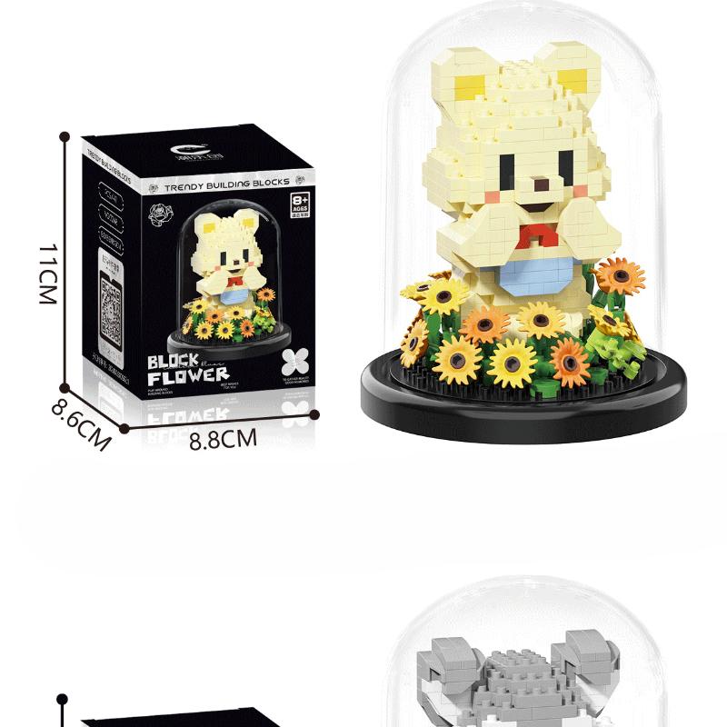 Simulated Flower Building Blocks, Sunflowers, Roses, Succulent Potted Plants, Eternal Building Blocks, Flower Bouquets, and Children's Toys