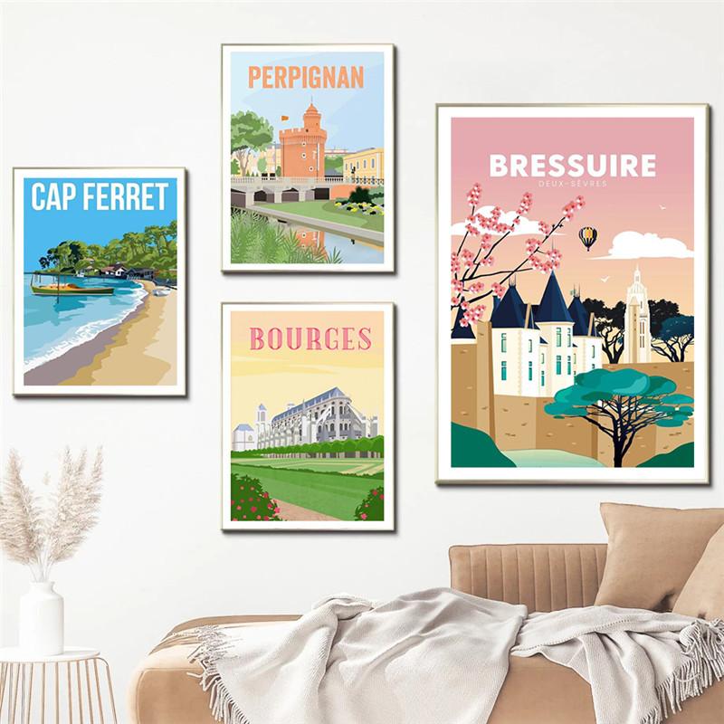 France Strasbourg Paris Marseille Milan Italy Travel Poster Canvas Painting Greece Wall Art Home Decor Living Room Decor As Gift