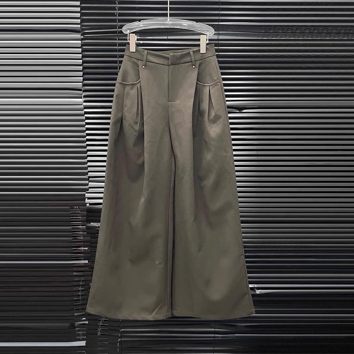 

2025 A/W Personalized Wide-Leg Pocket Casual Women s Pants Small коричневый