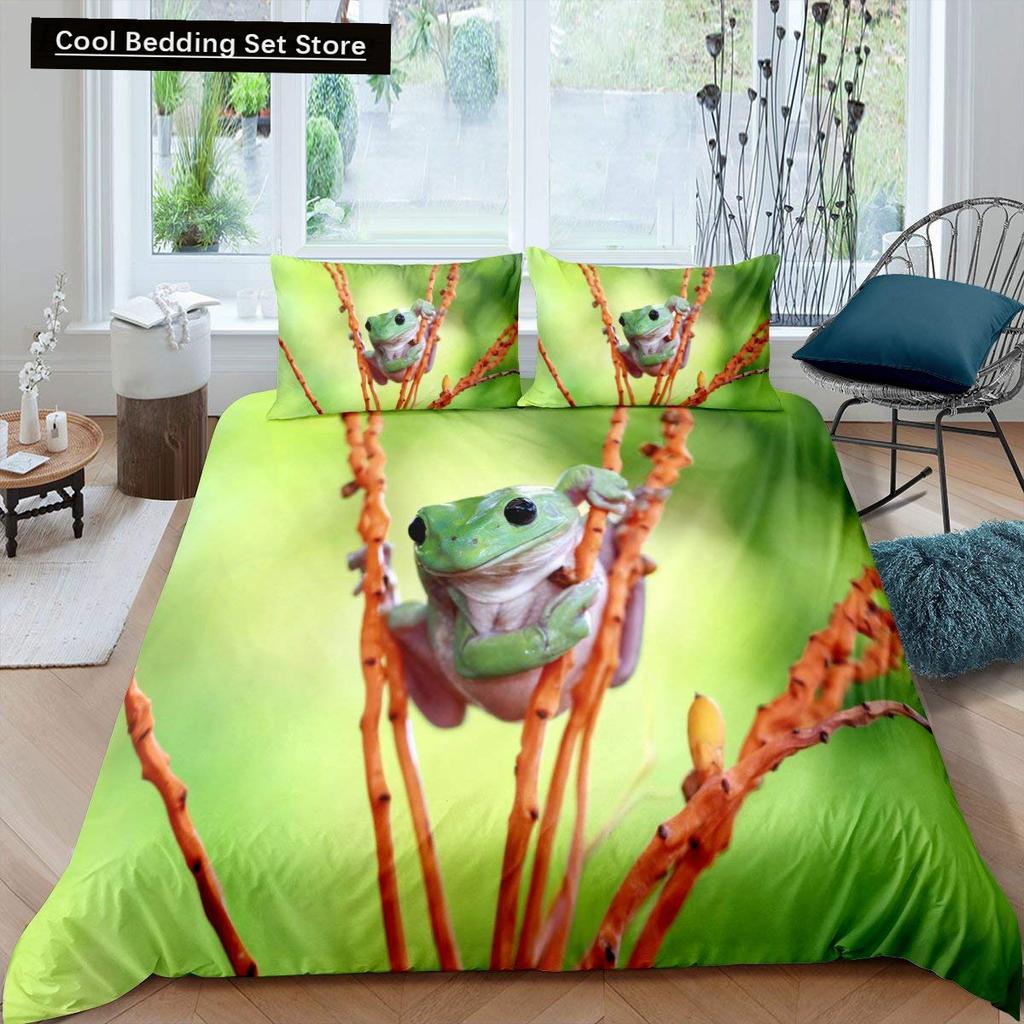 3D Frog Family King Queen Duvet Cover Little Tree Frog Bedding Set Tropical Nature Animal Quilt Cover Polyester Comforter Cover