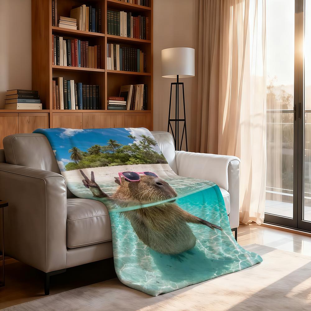 Capybara summer swimming Blanket Soft Throw Blanket for Home Bedroom Bed Sofa Picnic Travel Office Rest Cover Blanket Gift