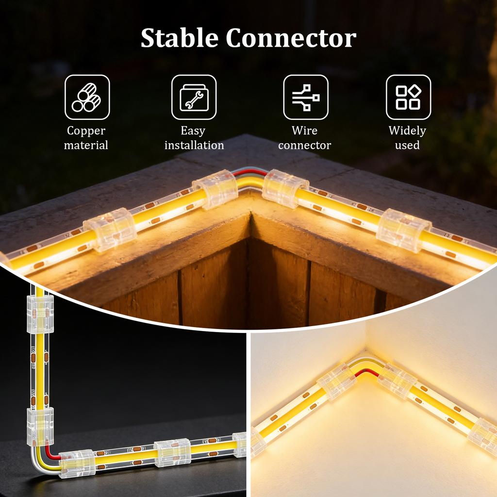 10mm 3pin COB LED Strip Connector Tape Lights L Shape LED Corner Connectors for CCT COB 3528 2835 Strip Light Fixed Clamps