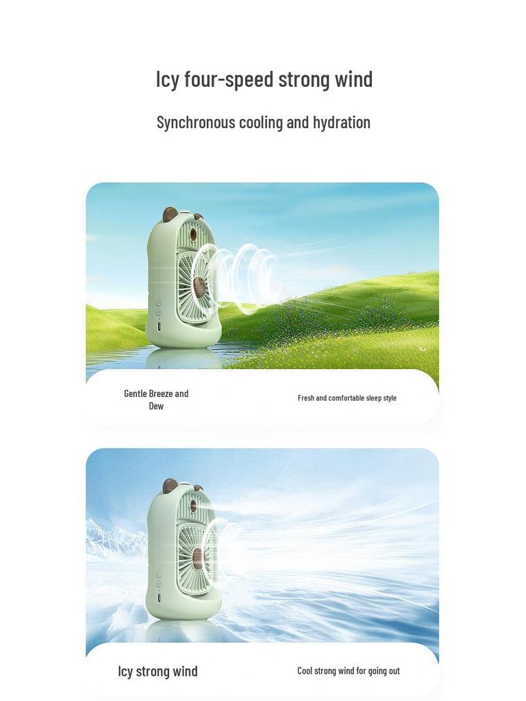 Mini Cartoon Desktop Air Cooler: USB-Powered Refrigeration & Humidifying Spray Fan