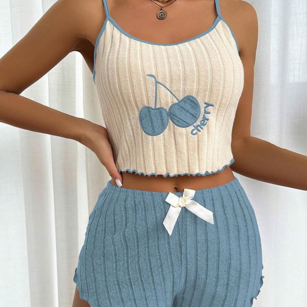 European and American Style Embroidered Flannel Pajama Set: Camisole, Tank Top, Shorts, & Short Sleeve Home Wear