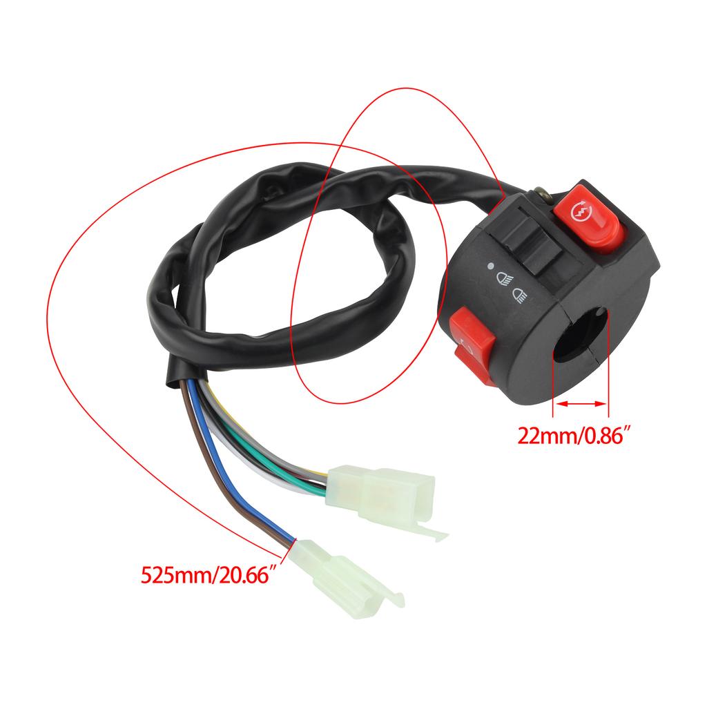 Motorcycle 3-Function Switches Kill Start Light Buttons for ATV Pit Bike Buggy Go Kart 50cc-250cc Handlebar Controller Switch