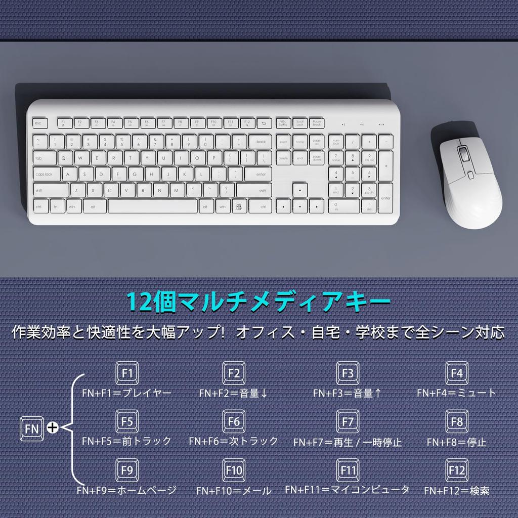 HUO JI Wireless Keyboard and Mouse Set, English Layout, Full-Size, Quiet Design, 2.4GHz Wireless, Thin, Ergonomic, Long-Lasting Use, Compatible with