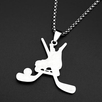 Ice Hockey Chain Women Men Stainless Steel Silver Color Stone Hockey Stick Never Give Up Sports Male Necklace Jewelry Gifts