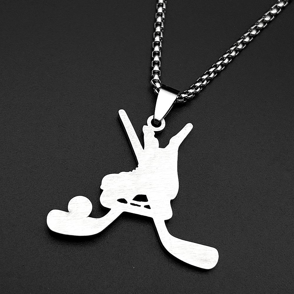 Ice Hockey Chain Women Men Stainless Steel Silver Color Stone Hockey Stick Never Give Up Sports Male Necklace Jewelry Gifts