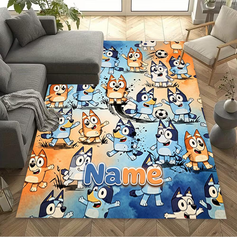 Soccer Fun Bluey Customizable Name Floor Rug Office Rug Perfect for Entryway Game Room Decorate Room Kitchen Antislip Carpet Anime Office Decor