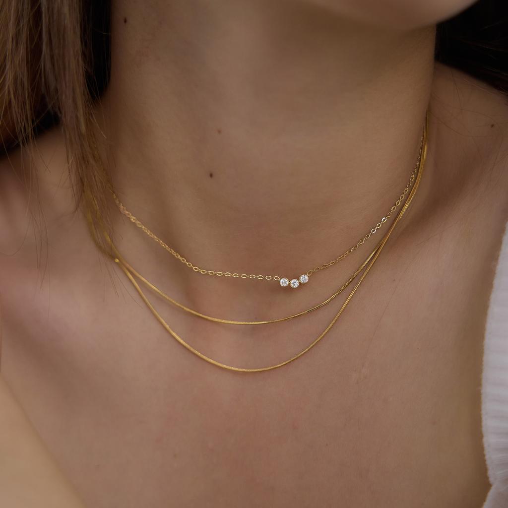 Youthway 18K Gold PVD Plated Stainless Steel Waterproof Necklace For Women Minimalist Multi-layer Zircon Party Jewelry Gifts