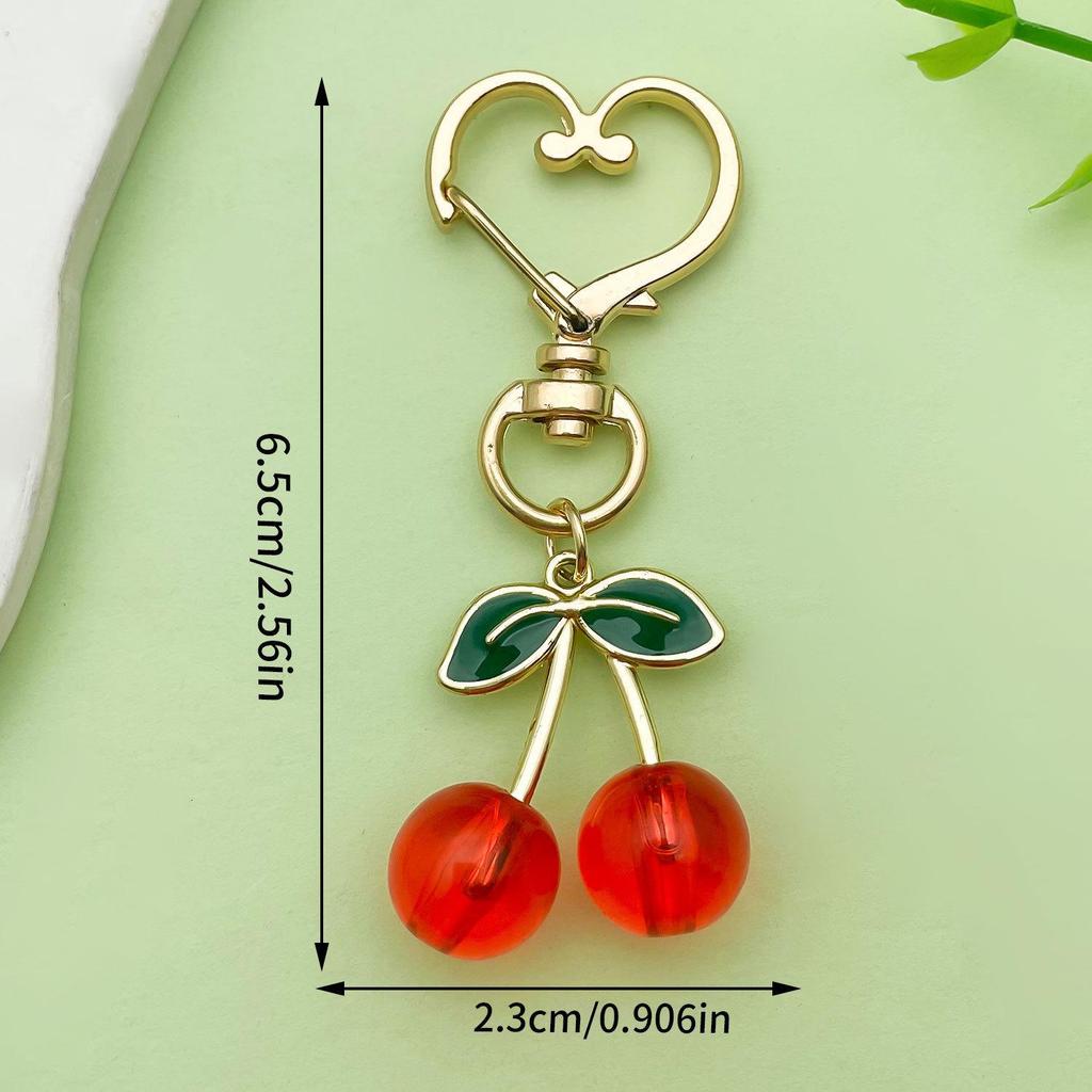 Red Cherry Pearl Resin Keychain Pendant