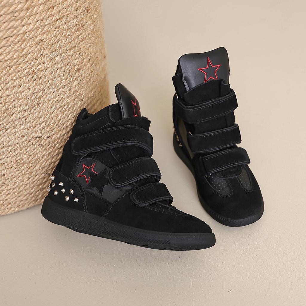 Thick-Soled Small Inner Height Increase Velcro Casual Shoes High-Top Women'S Versatile Height Increase Color Matching Sports Shoes