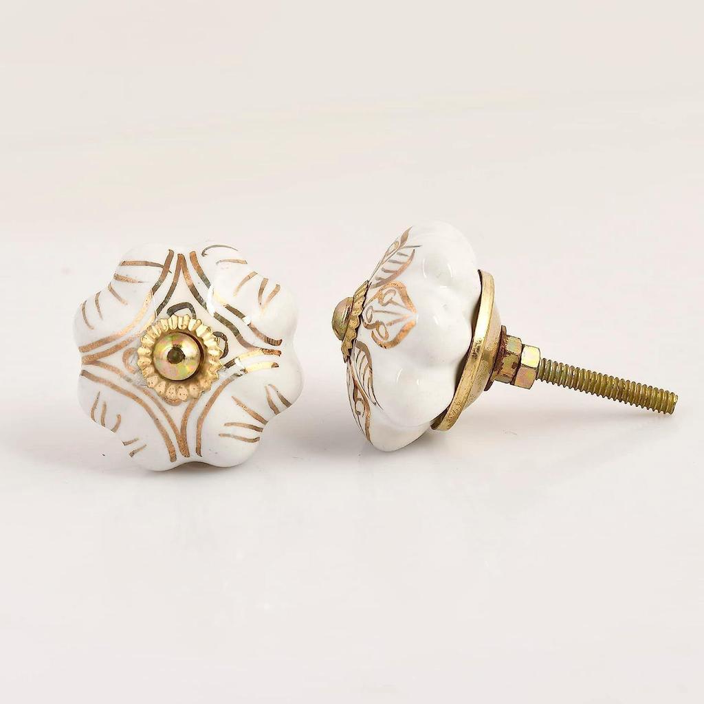 Ceramic Knobs Assorted Pottery Drawer,Door Knobs and Pulls Handle for Kitchen Cabinets Home Interior Decor Knobs (Golden, Pack of 15)