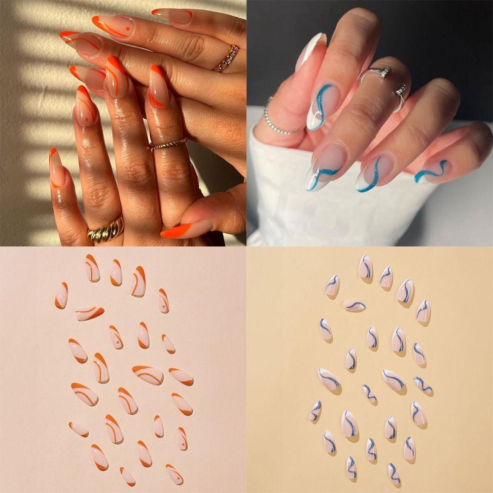 

Полное покрытие накладные ногти с заостренной головкой, пресс для ногтей, водонепроницаемые миндальные накладные ногти для женщин