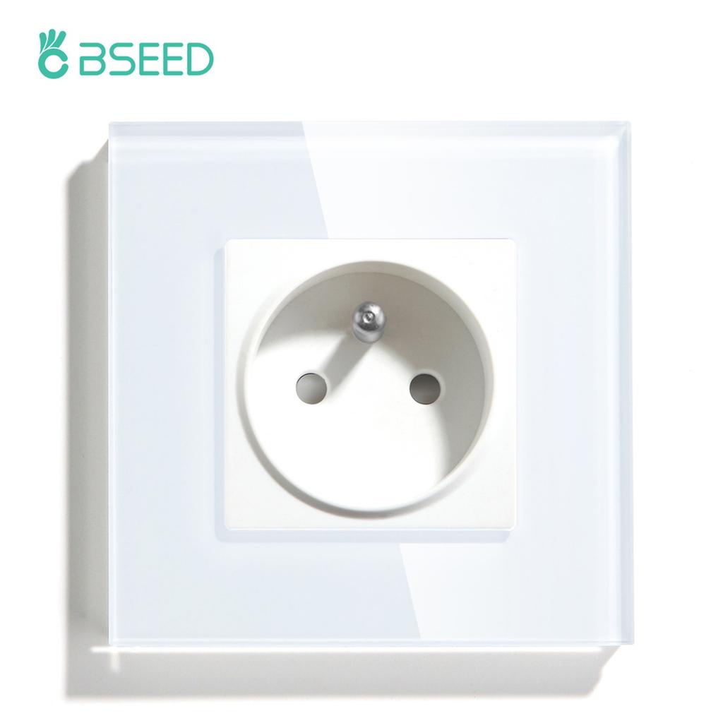 BSEED 1/2/3Gang Mechanical Wall Light Switch 1Way Plus French Socket USB Type-c Ports USB Power Sockets Glass Frame 16A