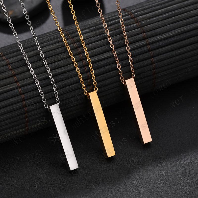 Custom Engraved Minimalist Cylinder Bar Necklace in Stainless Steel