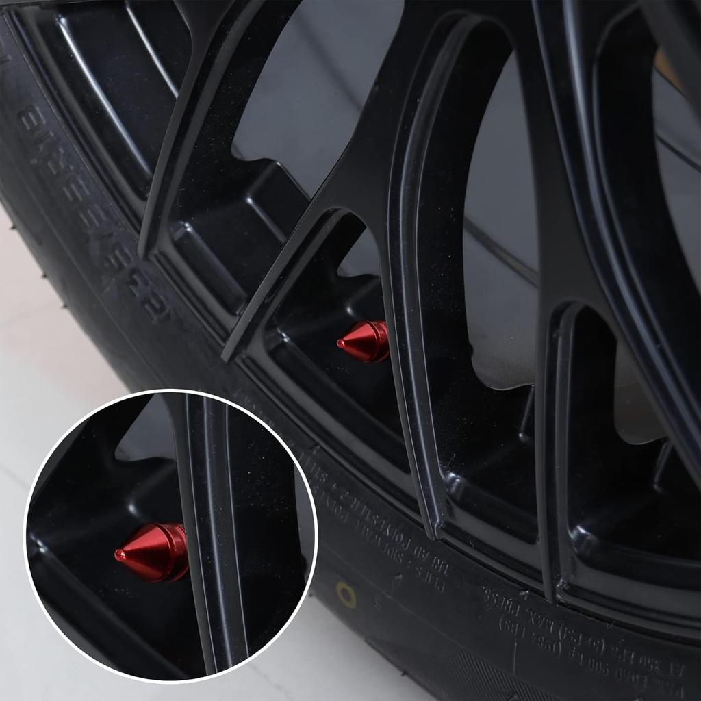 SINGARO Car Tire Valve Caps, 4 Pieces of Universal Aluminum Alloy Tire Trim Accessories Dust Tire Covers for Cars, Trucks, SUVs and Motorcycles(Red)