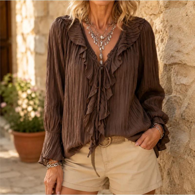 BITCED Women's Fashion Casual V-Neck Long Sleeve Blouses & Shirts