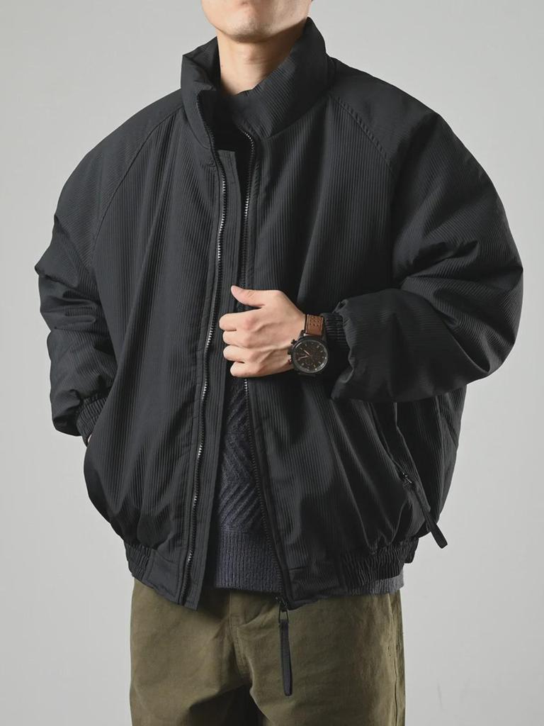 Men's Retro Corduroy Cotton Coat - Japanese Ins Style, Thick, Warm, Loose Fit, Solid Color, Stand Collar, Winter All-Match.