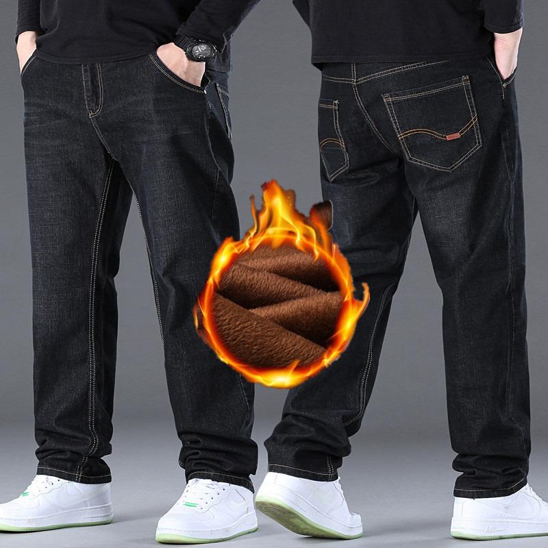 Plus Size Men's Straight-Leg Relaxed Fit Trousers Men's Stretch Casual Warm Denim Trousers