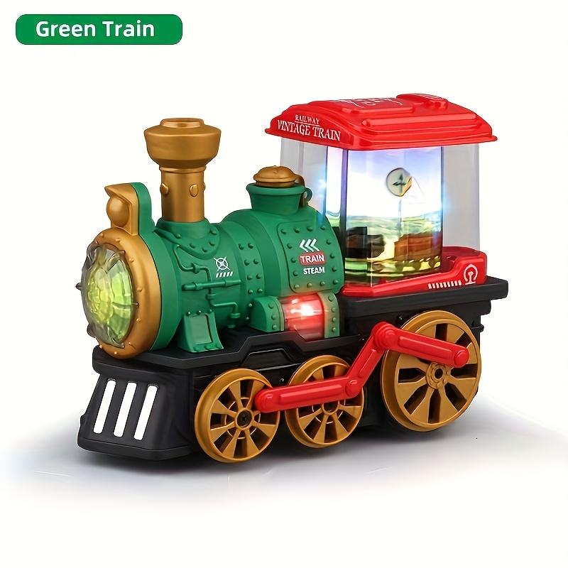 A retro steam train children's toy, a children's toy car with functions of lighting, spraying, music playing and automatic obstacle avoidance