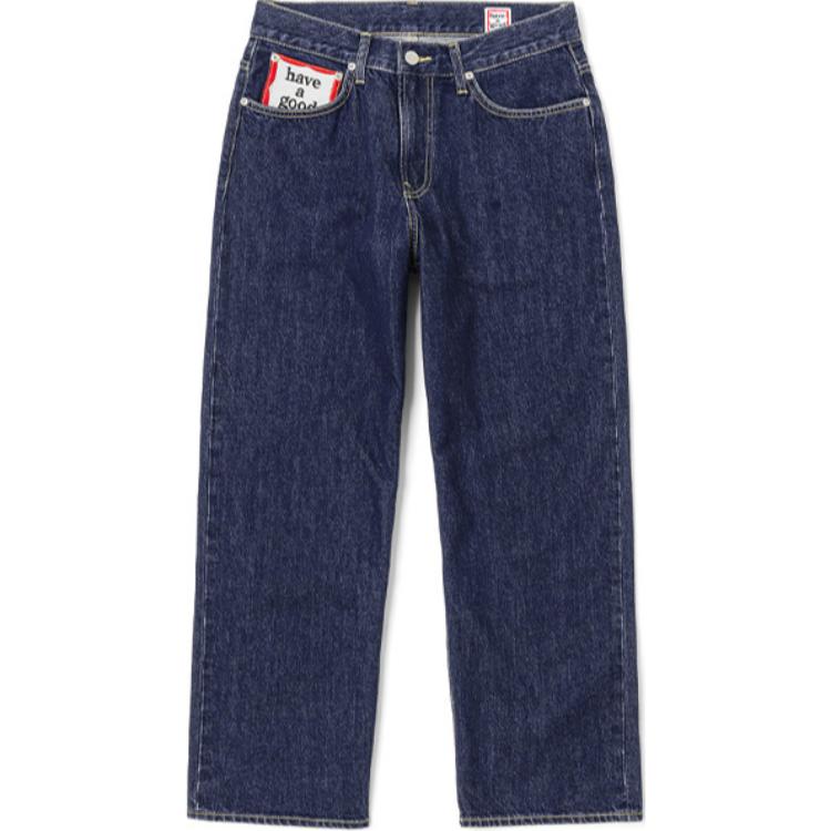 Lee X Have A Good Time Collaboration Solid Color Casual Versatile Loose Wide Leg Washed Denim Pants Unisex pants Medium-Blue LUB007915